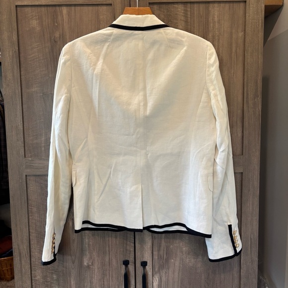 J. Crew Schoolboy White Linen Navy Tipped Blazer size 4 - Picture 3 of 11